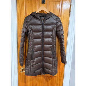 Miss Sixty Packable Down Puffer Jacket Brown Y2K Fitted Hooded Coat Small